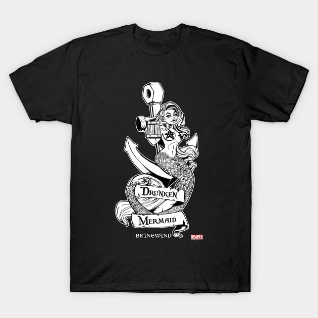 ReaperCon 2020 Drunken Mermaid Veritcal B&W T-Shirt T-Shirt by ReaperMini